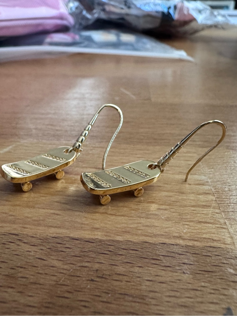 Hand Crafted Gold Skateboard Drop Earrings